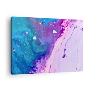 Obraz na plátne - Abstrakcia vo fialových a tyrkysových farbách inšpirovaná kontrastmi - 70x50cm - Yin a yang - Moderná nástenná dekorácia do obývacej izby a spálne ARTTOR