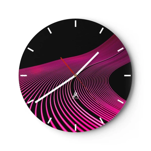 Nástenné hodiny - Fialové čiary na čiernom pozadí vo futuristickej kompozícii - 30x30cm - Bulvár svetla - Moderná nástenná dekorácia do obývacej izby, kuchyne a spálne ARTTOR