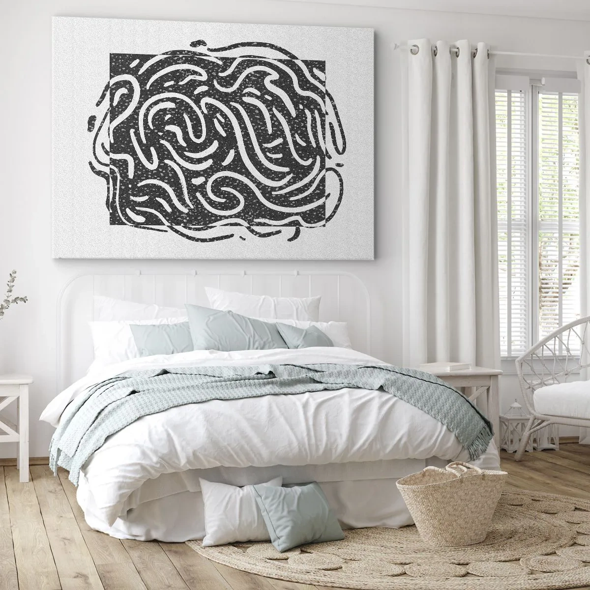 Obraz na plátne - Čiernobiela abstrakcia v geometrickom štýle - 70x50cm - Abstrakcia: tanec radosti - Moderná nástenná dekorácia do obývacej izby a spálne ARTTOR