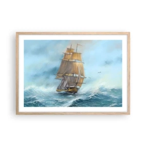 Plagát v ráme zo svetlého duba - Bežiaci po vlnách - 70x50 cm