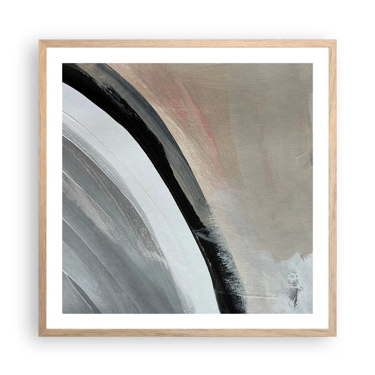 Plagát v ráme zo svetlého duba - Kompozícia: čierny a šedý oblúk - 60x60 cm