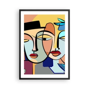 Plagát v čiernom ráme - Farebná abstraktná kompozícia tvárí v kubistickom štýle - 50x70cm - Picassovo randez vous - Moderná nástenná dekorácia do obývacej izby a spálne ARTTOR