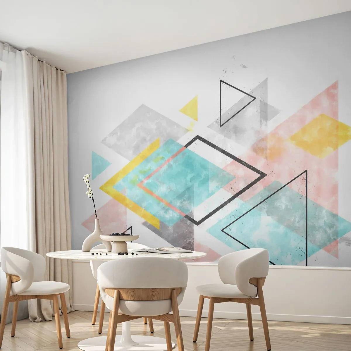Fototapeta Standard Eco - Geometrická hračka - Svetlý, Trojuholníky, Minimalizmus - 400x280 cm