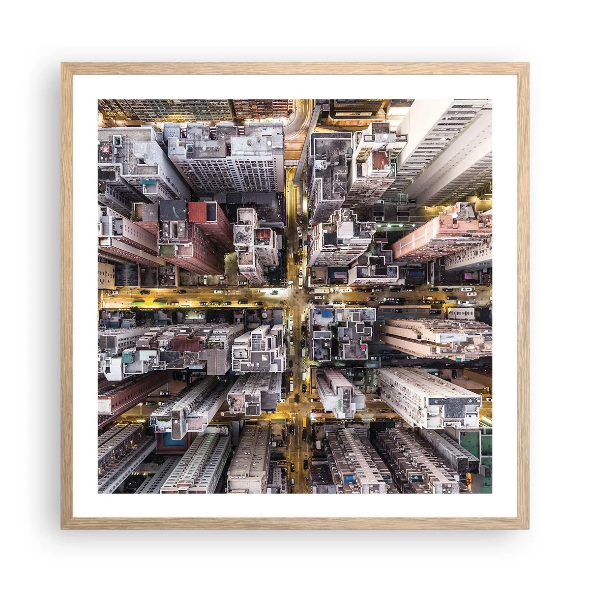 Plagát v ráme zo svetlého duba - Pozdrav z Hongkongu - 60x60 cm
