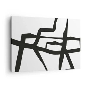 Obraz na plátne - Minimalistický čiernobiely vzor s geometrickými čiarami - 70x50cm - Čiernobiela konštrukcia - Moderná nástenná dekorácia do obývacej izby a spálne ARTTOR