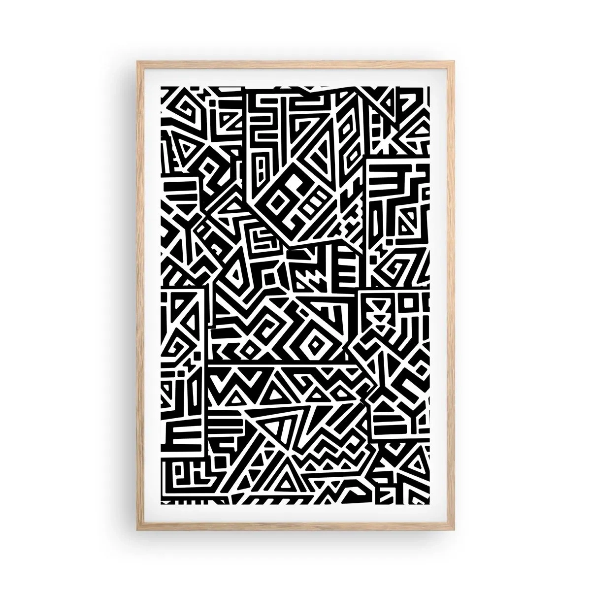 Plagát v ráme zo svetlého duba - Predkolumbovská kompozícia - 61x91 cm