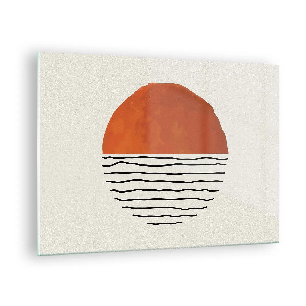 Obraz na skle - Minimalistické slnko nad vlnovou líniou - 70x50cm - V japonskej atmosfére - Moderná nástenná dekorácia do obývacej izby a spálne ARTTOR