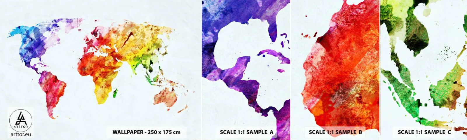 Vzorka Fototapeta Standard Eco - Všetky farby sveta - Mapa sveta, Grafika, kontinentov - 100x30 cm
