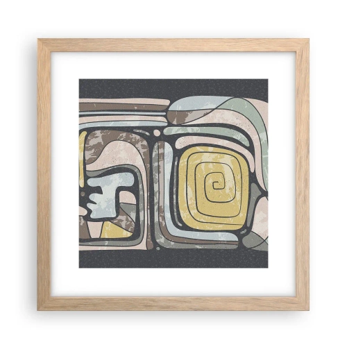 Plagát v ráme zo svetlého duba - Abstrakcia v predkolumbovskom duchu - 30x30 cm