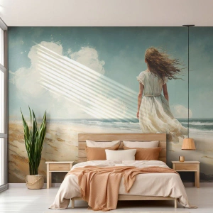 Fototapeta na mieru Premium Canvas - Smerom ku slnku a vetru - Dievča, Pláž, Prechádzka