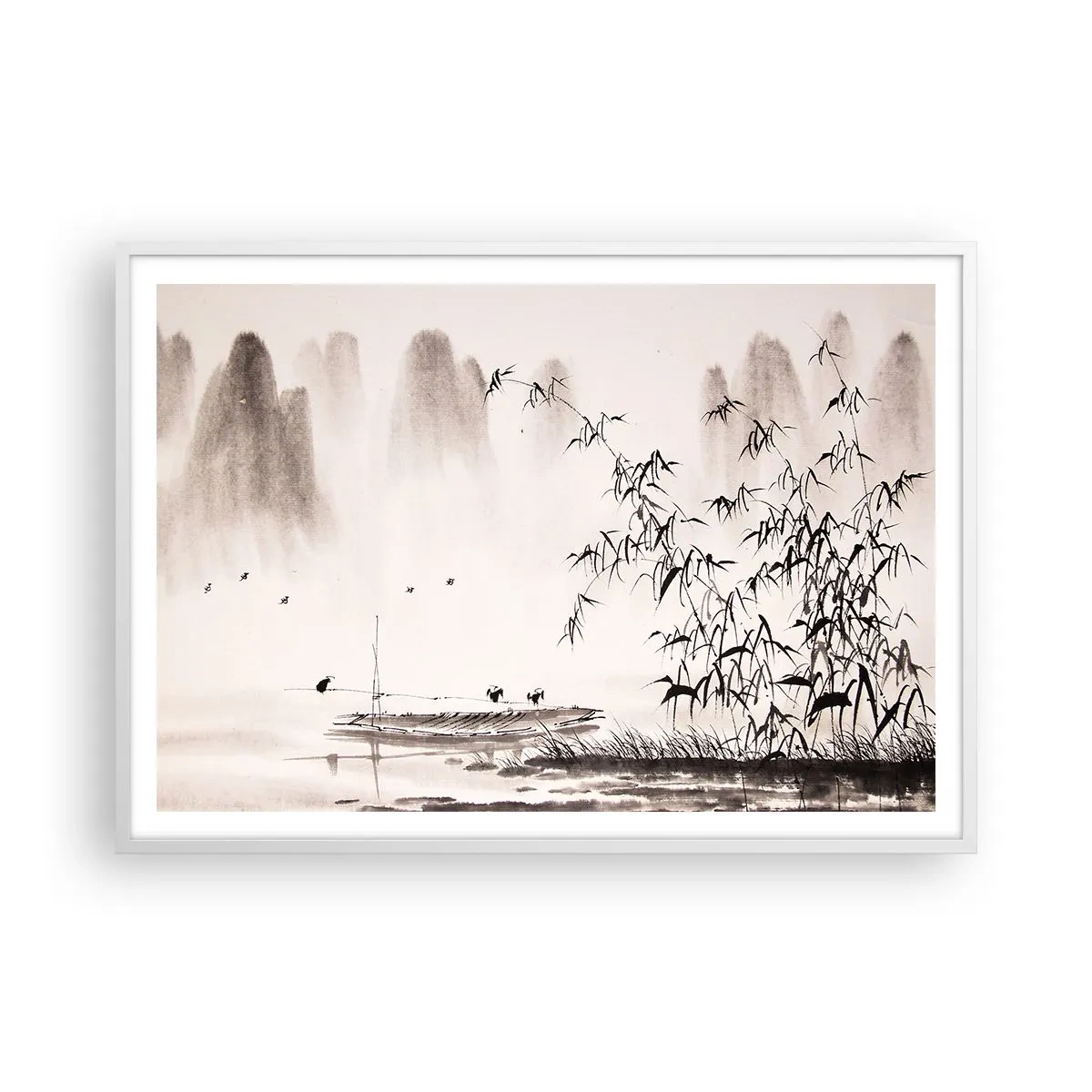 Plagát v bielom ráme - Pokoj ryžových polí - 100x70 cm