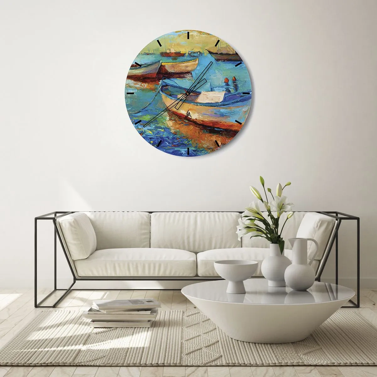 Nástenné hodiny - Farebné lode na pokojnej vode - 30x30cm - V južnom zálive - Moderná nástenná dekorácia do obývacej izby, kuchyne a spálne ARTTOR