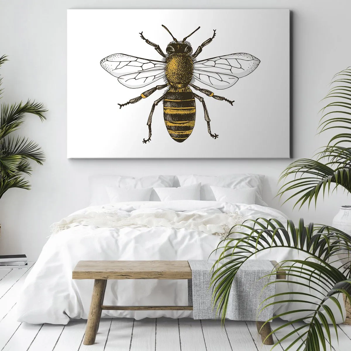 Obraz na plátne - Detailná ilustrácia včely na bielom pozadí - 70x50cm - Krásna a dobrá - Moderná nástenná dekorácia do obývacej izby a spálne ARTTOR