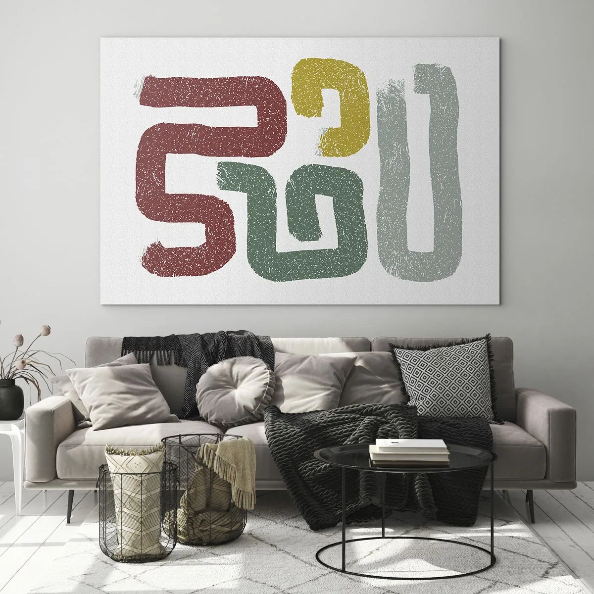 Obraz na skle - Farebné abstraktné značky na bielom pozadí - 70x50cm - V neznámom jazyku - Moderná nástenná dekorácia do obývacej izby a spálne ARTTOR