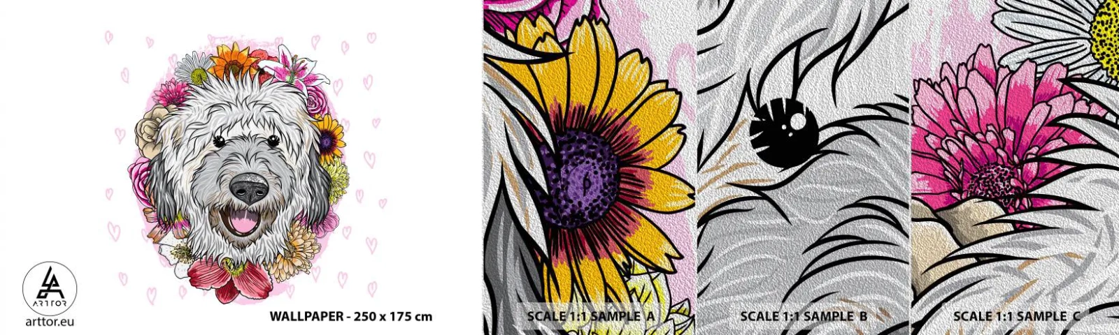 Vzorka fototapety Premium Sand - Šteňacia radosť - Abstrakcia, pes, Pre deti - 100x30 cm