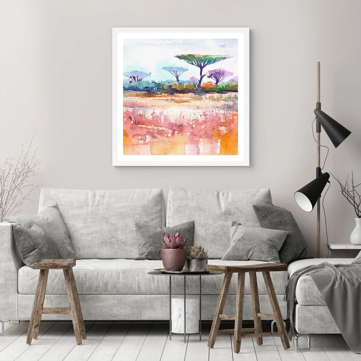 Plagát v bielom ráme - Farby savany - 50x50 cm