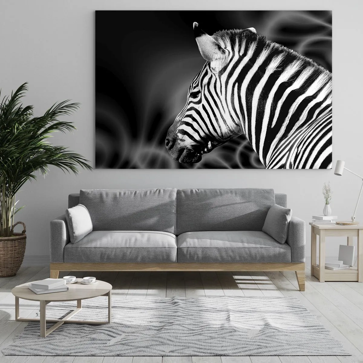 Obraz na skle - Zebra v čiernobielej estetike - 70x50cm - Biele je biele a čierne je čierne - Moderná nástenná dekorácia do obývacej izby a spálne ARTTOR