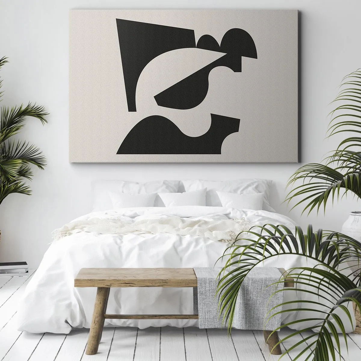 Obraz na plátne - Abstraktná geometrická kompozícia v čiernej a bielej farbe - 70x50cm - Na samostatné ukladanie - Moderná nástenná dekorácia do obývacej izby a spálne ARTTOR