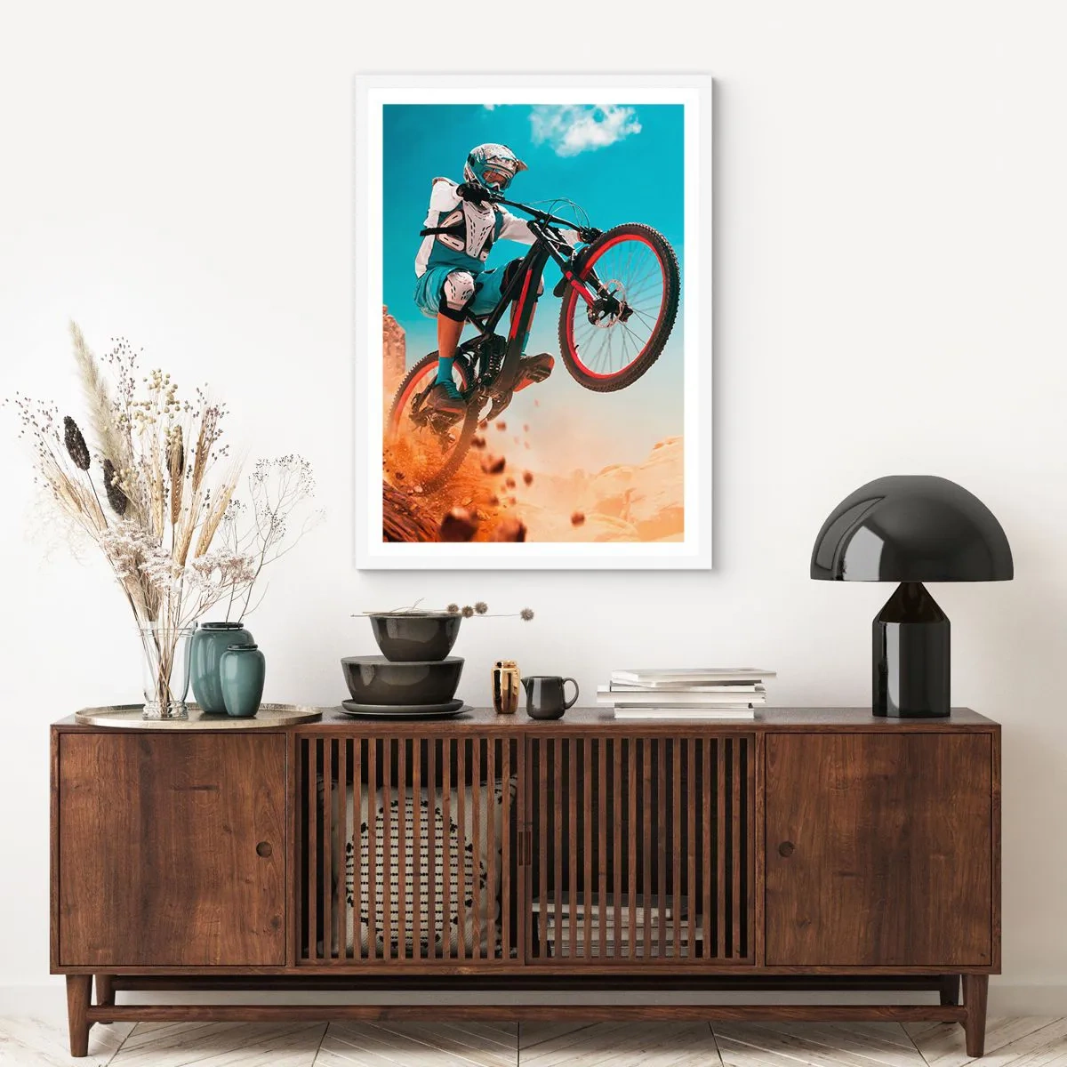 Plagát v bielom ráme - Cyklistický démon šialenstva - 70x100 cm