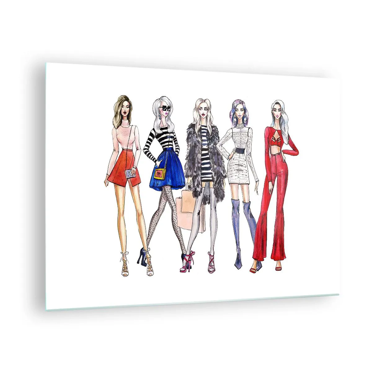 Obraz na skle - Módne postavy v štýlových outfitoch na ilustrácii - 70x50cm - Every week Fashion Week - Moderná nástenná dekorácia do obývacej izby a spálne ARTTOR