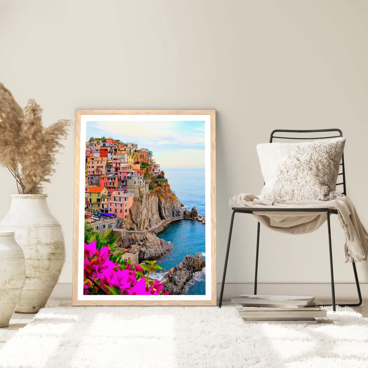 Plagát v ráme zo svetlého duba - Usmievavé mesto - 70x100 cm