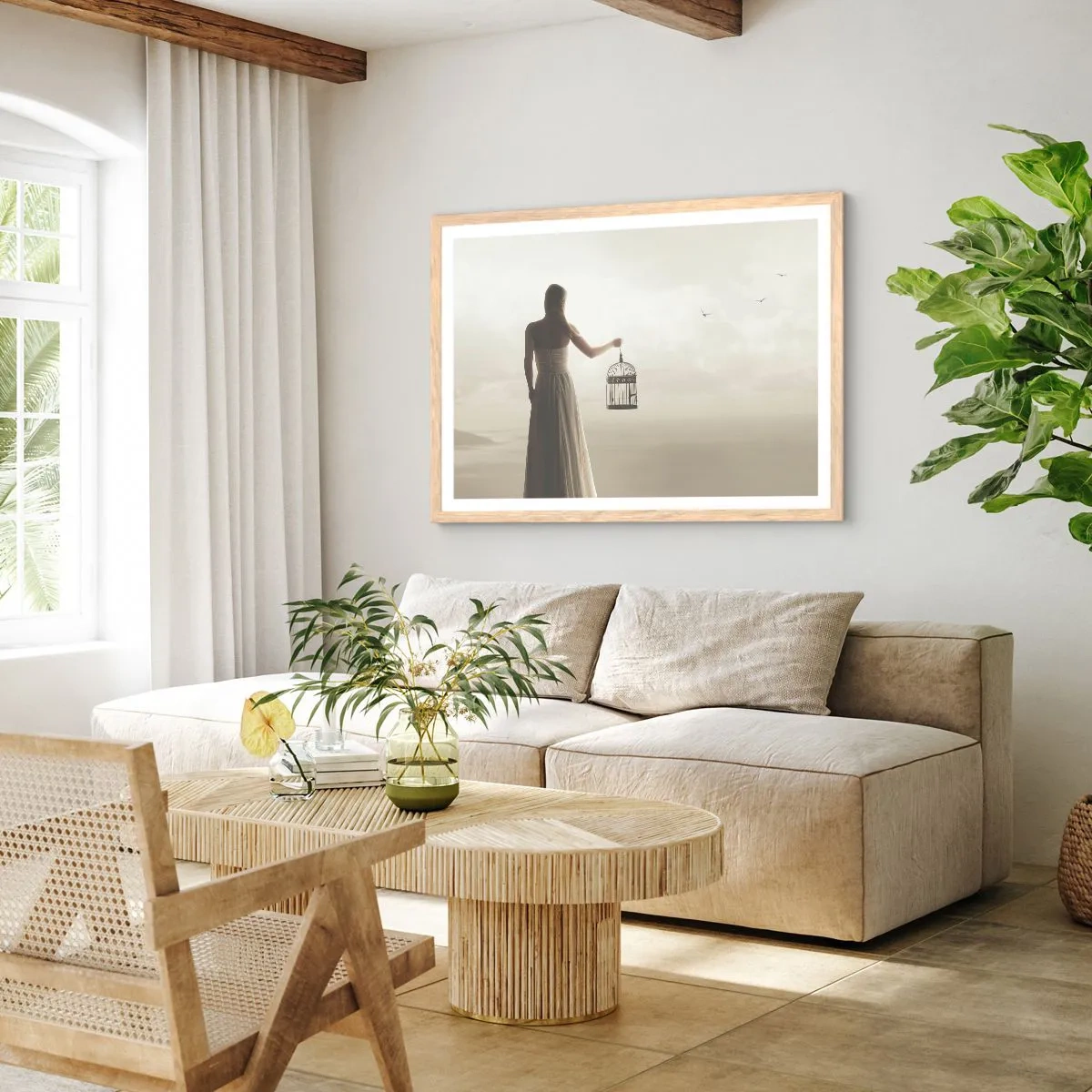 Plagát v ráme zo svetlého duba - Buď slobodná - 100x70 cm