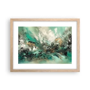 Plagát v ráme zo svetlého duba - Smaragdovočierne vlnobitie - 40x30 cm