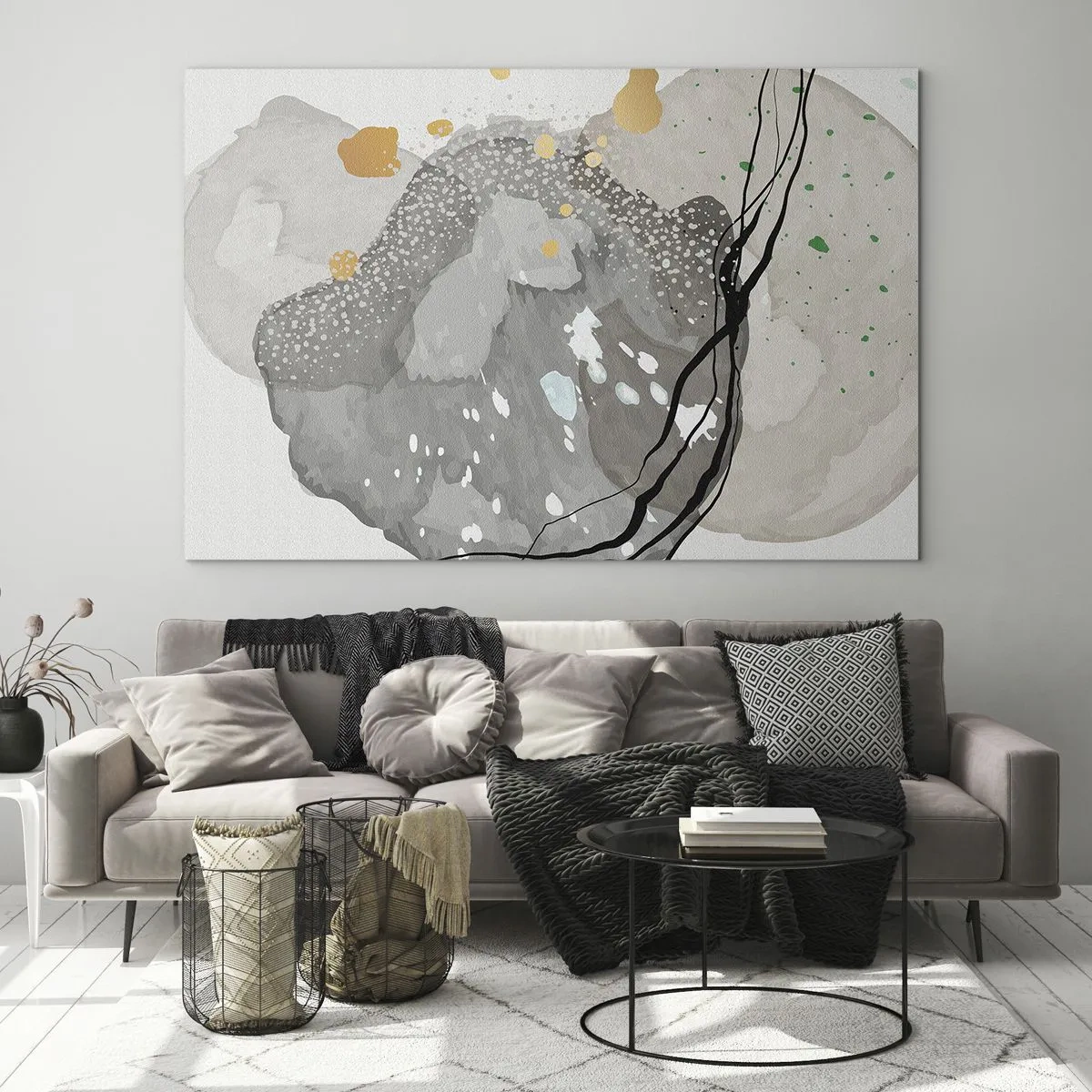 Obraz na skle - Organické tvary a škvrny v tlmených farbách s detailmi - 70x50cm - Organická kompozícia - Moderná nástenná dekorácia do obývacej izby a spálne ARTTOR
