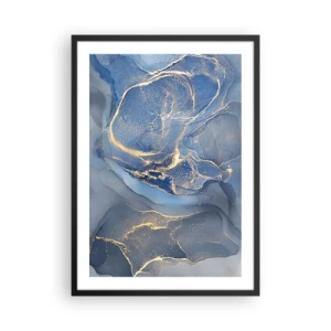 Plagát v čiernom ráme - Abstraktné škvrny v odtieňoch modrej a zlatej - 50x70cm - Zlatý prach - Moderná nástenná dekorácia do obývacej izby a spálne ARTTOR