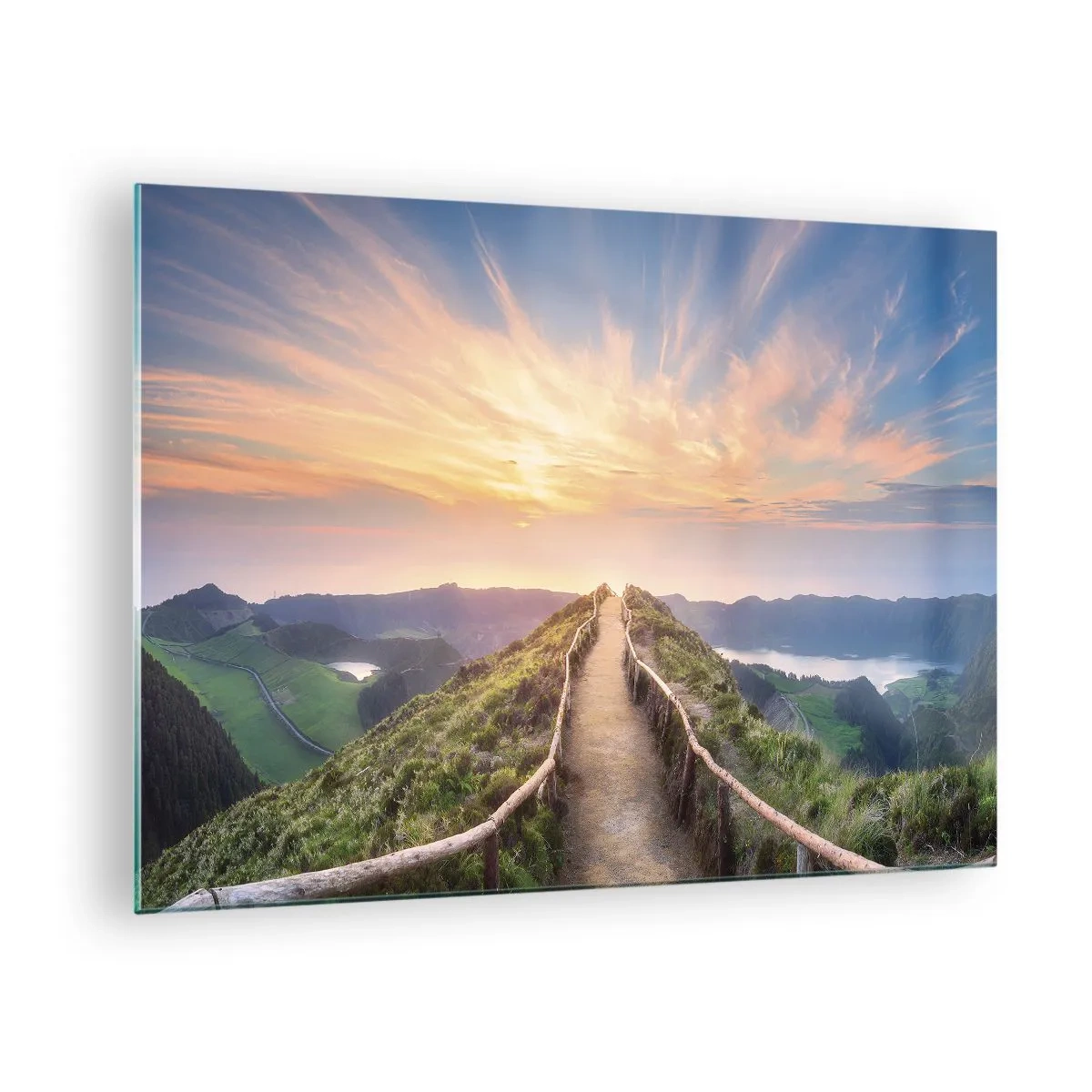 Obraz na skle - Chodník na vrchole kopca s výhľadom na západ slnka - 70x50cm - Blízko neba - Moderná nástenná dekorácia do obývacej izby a spálne ARTTOR