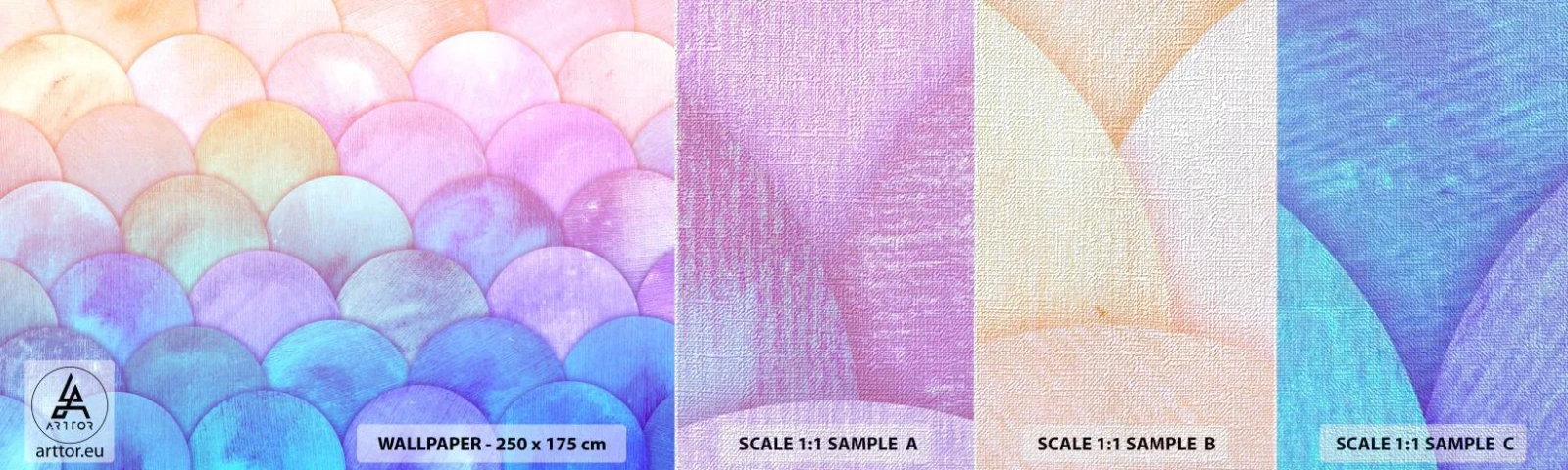 Vzorka fototapety Premium Canvas - Perleťová šupina - Pastel, Bubliny, Váhy - 100x30 cm