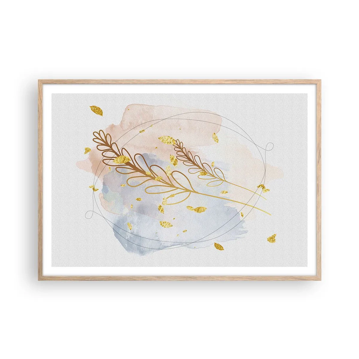 Plagát v ráme zo svetlého duba - Zlatý závan - 100x70 cm