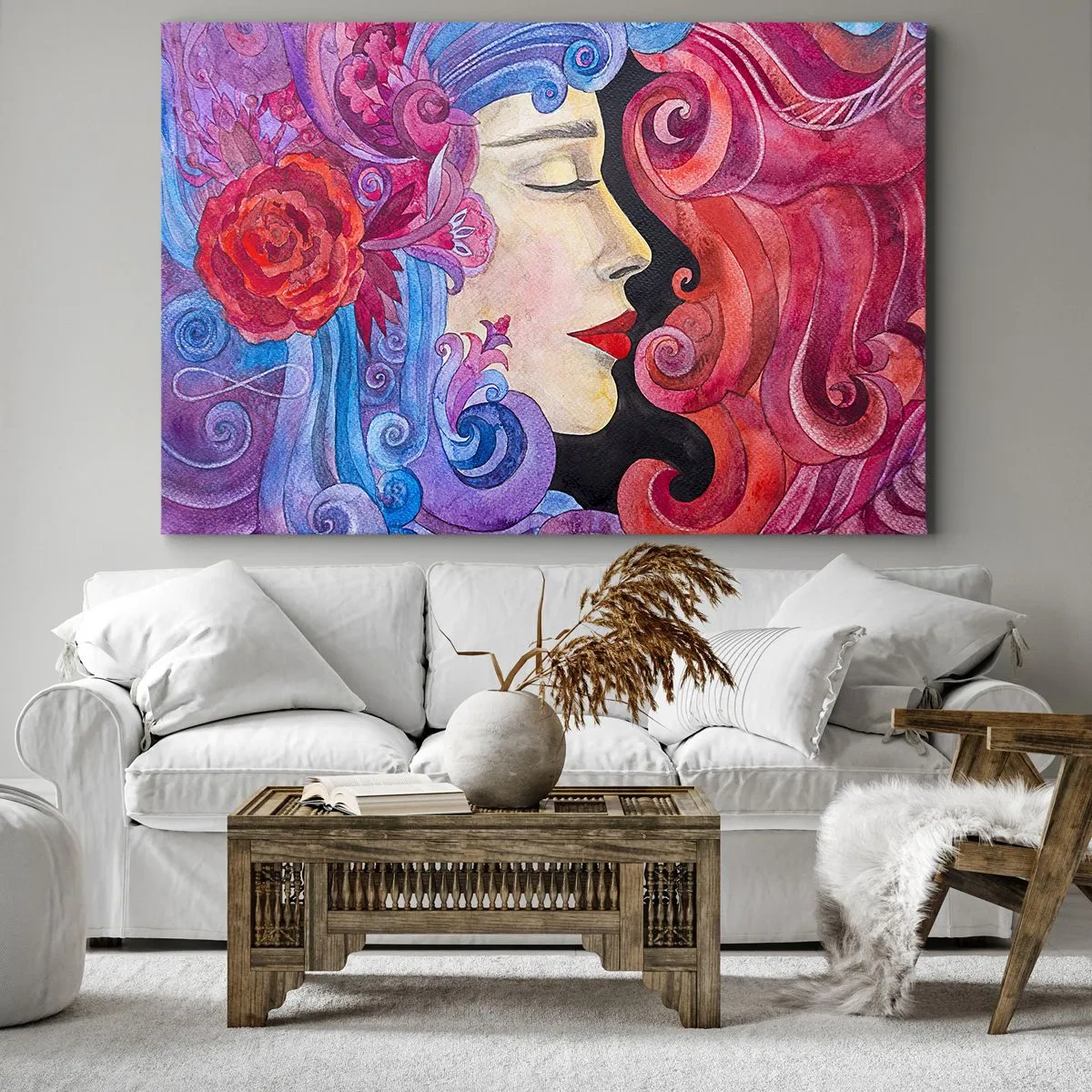 Obraz na plátne - Farebný profil ženy v umeleckom štýle - 70x50cm - Secesia stále živá - Moderná nástenná dekorácia do obývacej izby a spálne ARTTOR