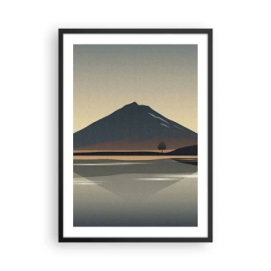 Plagát v čiernom ráme - Minimalistická horská krajina s odrazom v jazere - 50x70cm - Zrkadlový odraz - Moderná nástenná dekorácia do obývacej izby a spálne ARTTOR
