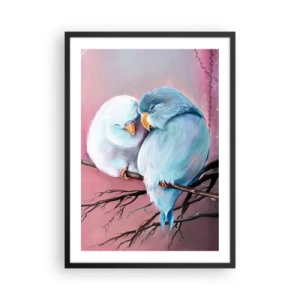 Plagát v čiernom ráme - Dva vtáky sediace na konári v romantickom prostredí - 50x70cm - Čo k tomu dodať? - Moderná nástenná dekorácia do obývacej izby a spálne ARTTOR