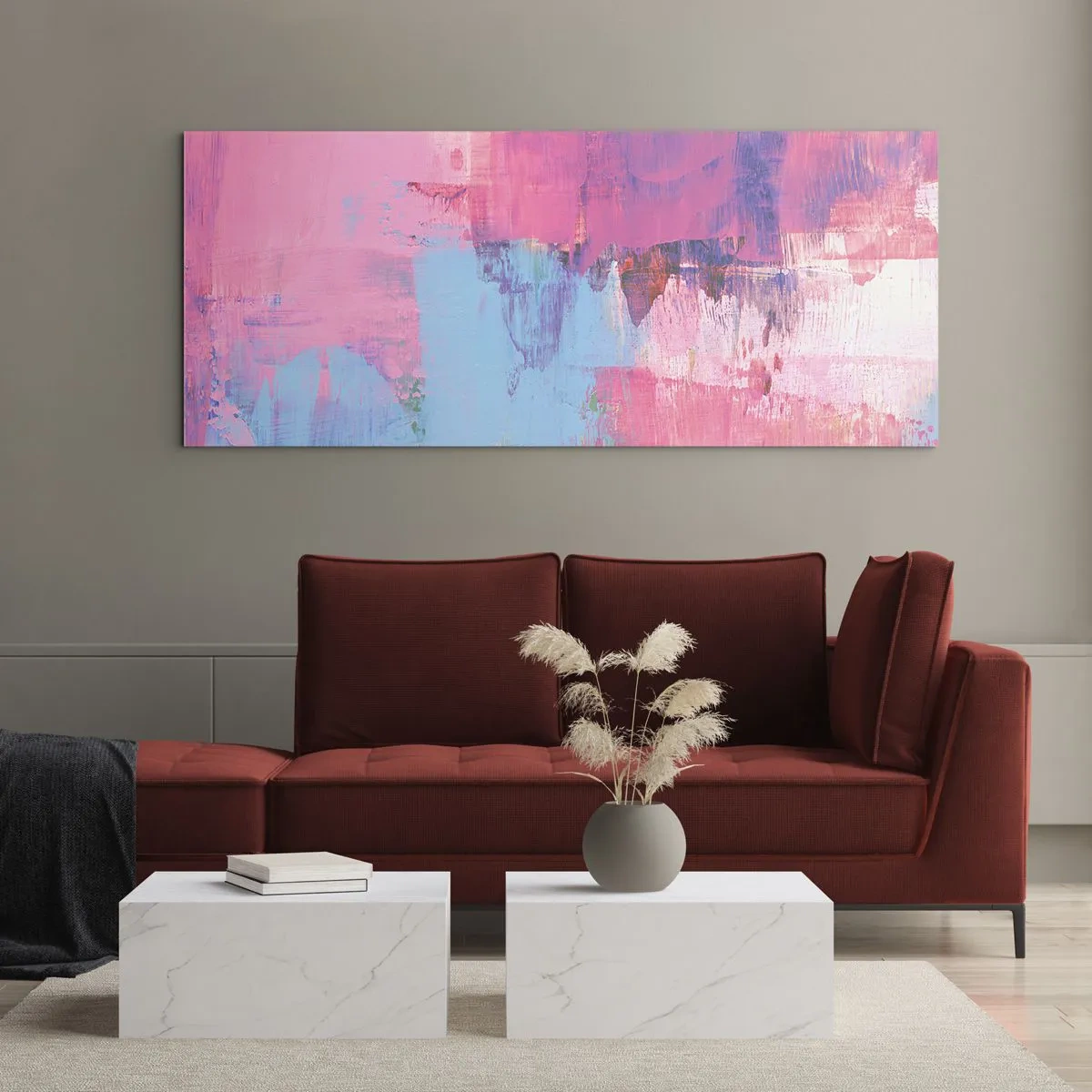 Obraz na skle - Ružová, modrá a štipka svetla - 100x40 cm