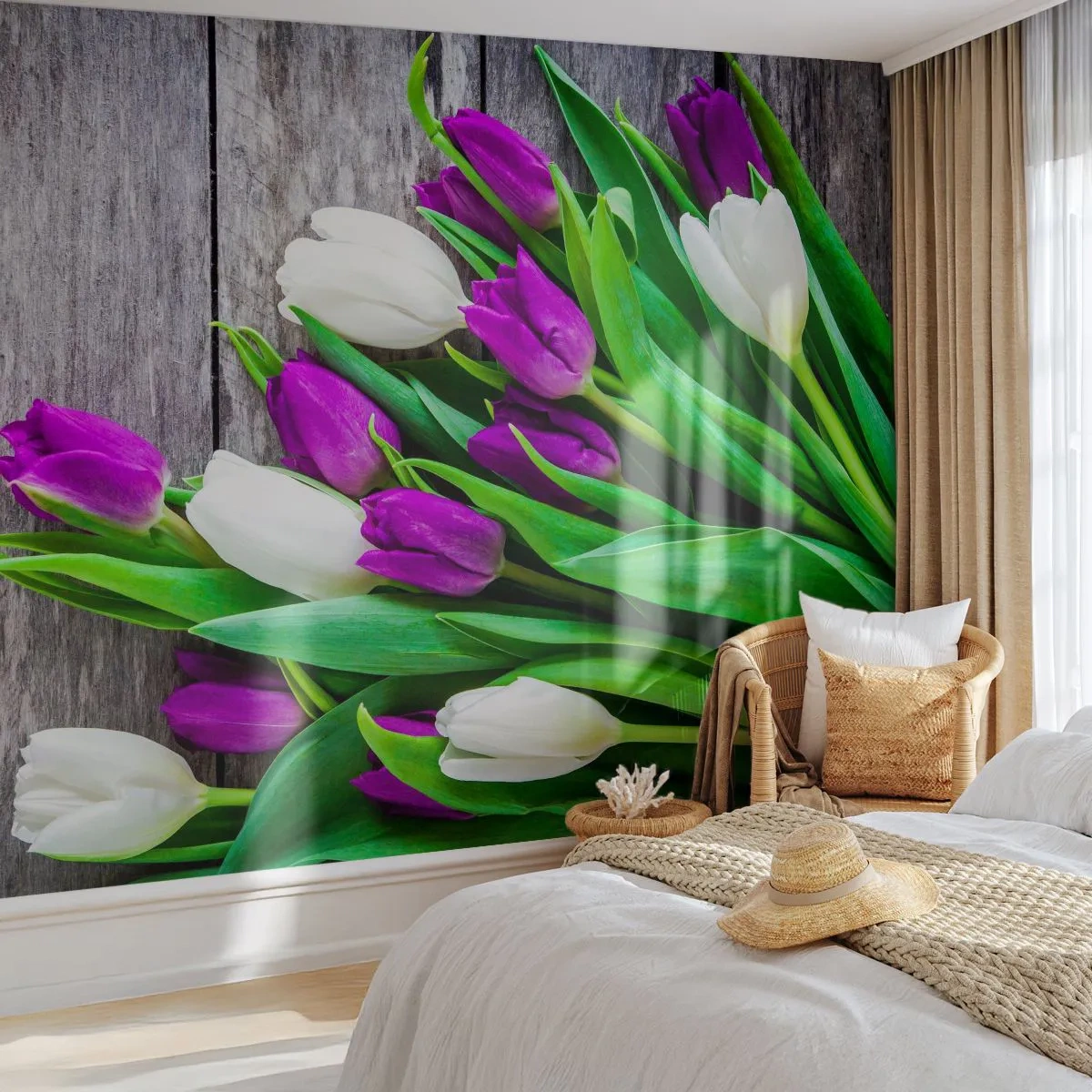 Samolepiaca Fototapeta Deluxe Sticker - V deň jarného sviatku - Kvety, Tulipány, Kytica kvetov - 250x175 cm