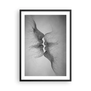 Plagát v čiernom ráme - Abstraktné tváre pri bozkávaní, čiernobiele - 50x70cm - Bozk vetra - Moderná nástenná dekorácia do obývacej izby a spálne ARTTOR