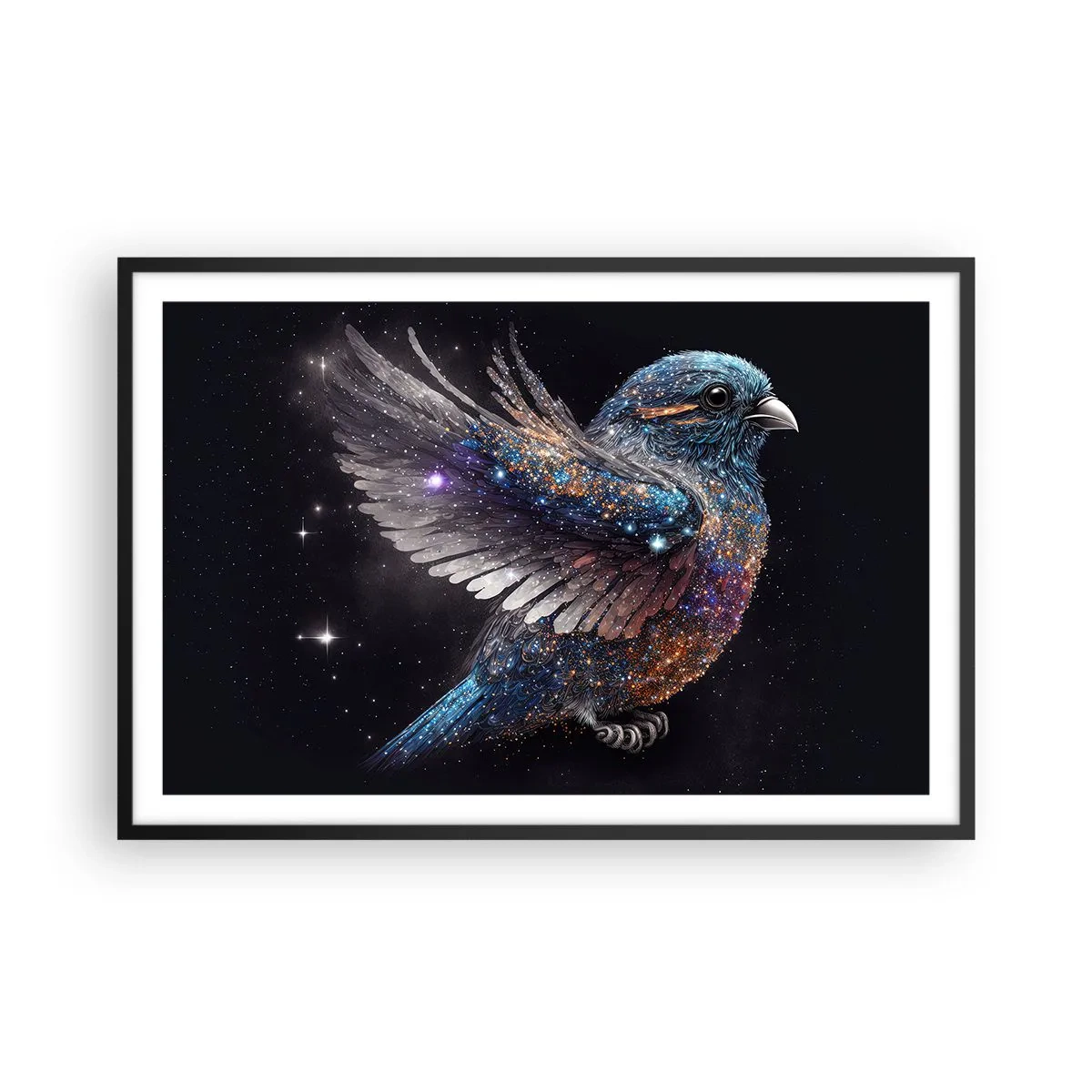 Plagát v čiernom ráme - Diamantový vrabec - 91x61 cm