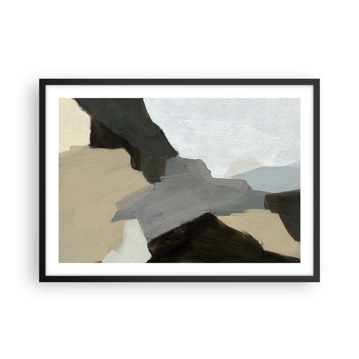 Plagát v čiernom ráme - Abstrakcia: križovatka šedej - 70x50 cm