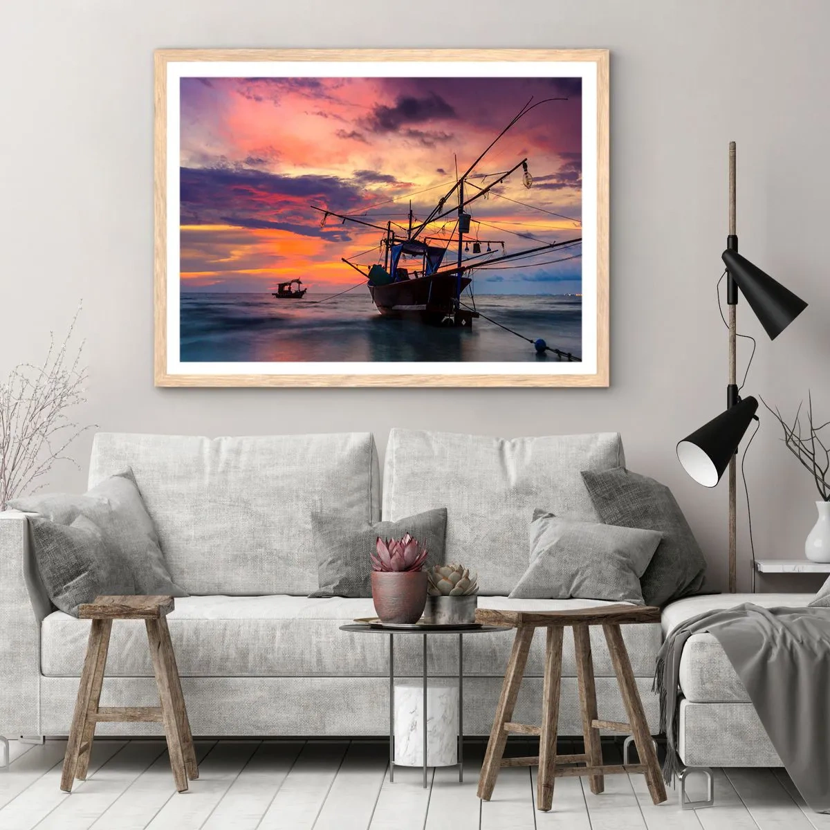 Plagát v ráme zo svetlého duba - Exotický večer - 100x70 cm