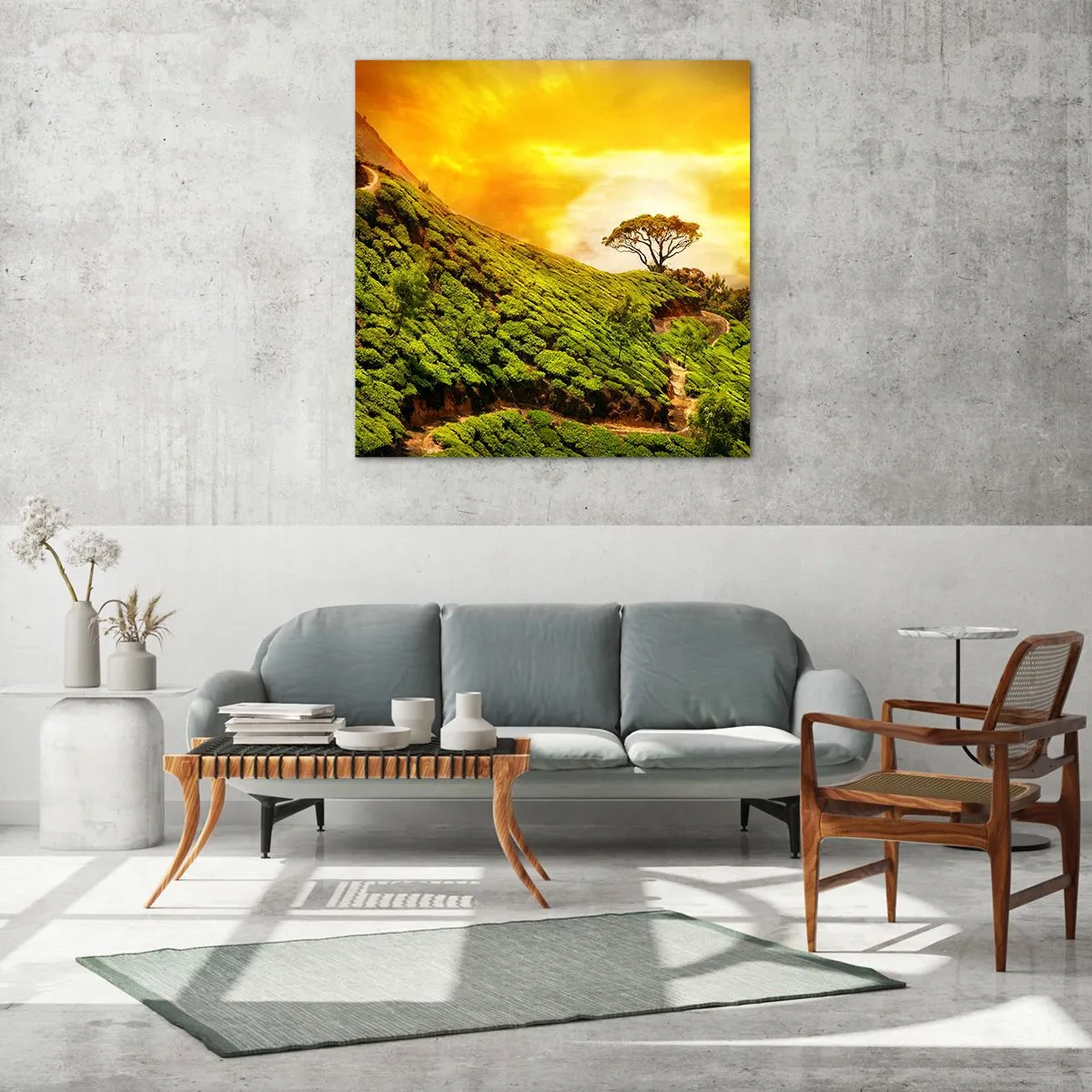 Obraz na skle - Kľukatým chodníkom, zeleným úbočím - 40x40 cm