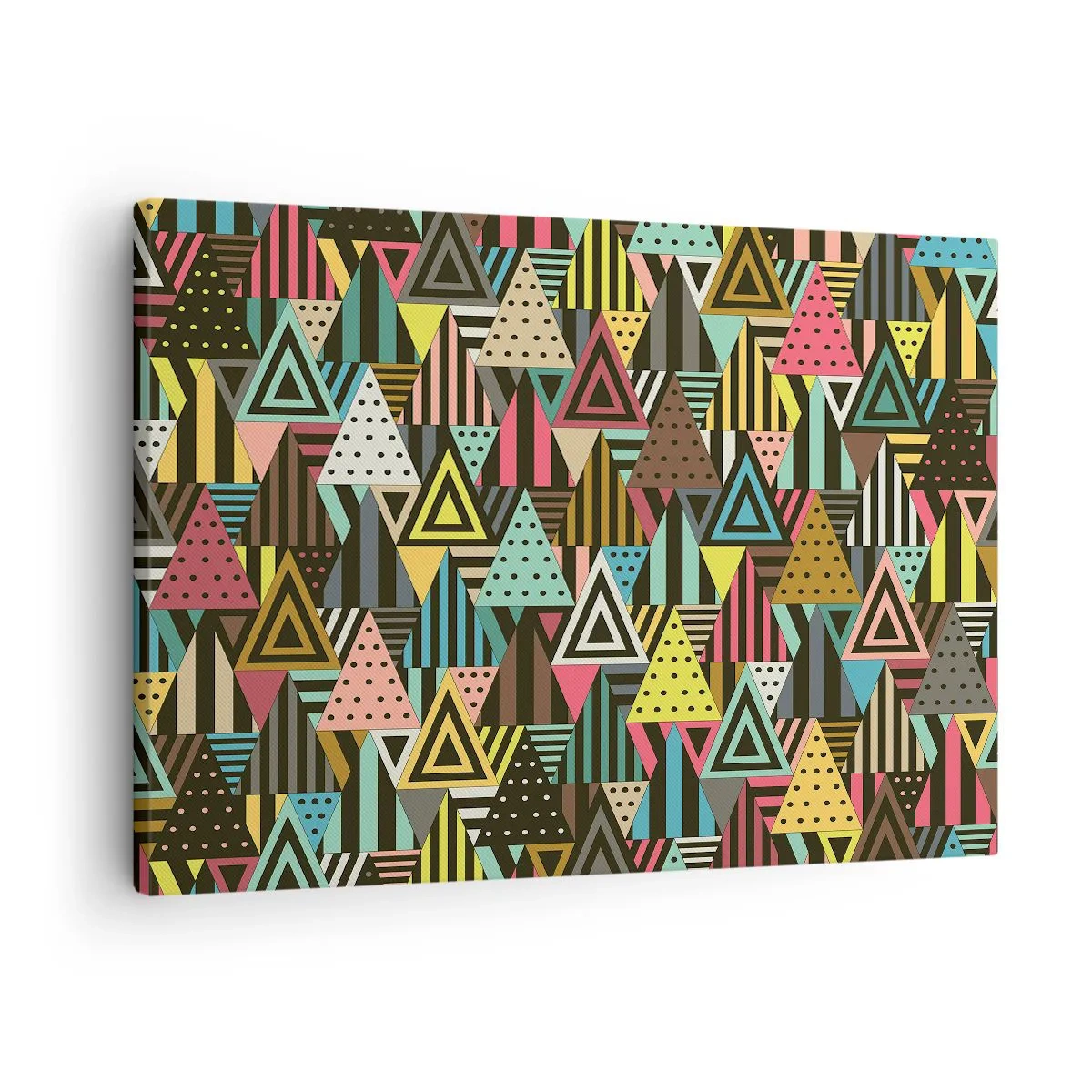 Obraz na plátne - Farebný geometrický vzor s trojuholníkmi a čiarami - 70x50cm - V rytme na tri - Moderná nástenná dekorácia do obývacej izby a spálne ARTTOR