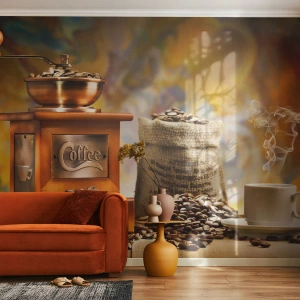 Fototapeta Premium Canvas - Chrastenie zŕn, hrčanie mlynčeka - Gastronómia, Káva, Mlynček na kávu - 250x175 cm