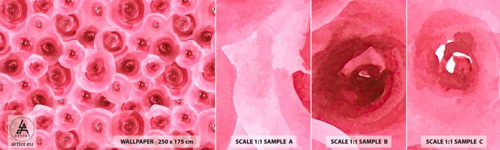 Vzorka samolepiacej fototapety Deluxe Sticker - Ruže dole aj hore - Kvety, Krása, Romantizmus - 100x30 cm