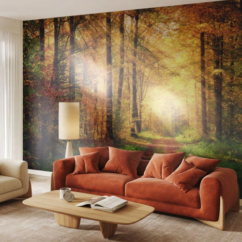 Fototapeta Premium Canvas - Lesno-zlaté ticho - Krajina, les, Lesná cesta - 250x175 cm