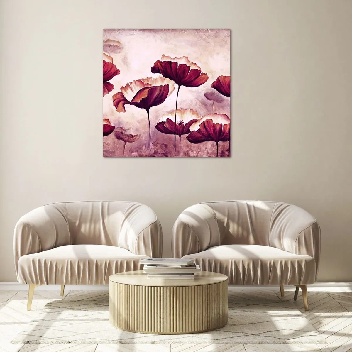 Obraz na skle - Červený a biely plátok - 50x50 cm