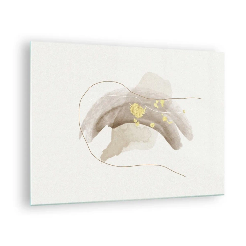 Obraz na skle - Béžová a zlatá abstrakcia s jemnými líniami a tvarmi - 70x50cm - Vesmírna bytosť - Moderná nástenná dekorácia do obývacej izby a spálne ARTTOR