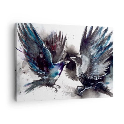 Obraz na plátne - Umelecké havrany v dynamickej akvarelovej kompozícii - 70x50cm - Havran havranovi… - Moderná nástenná dekorácia do obývacej izby a spálne ARTTOR