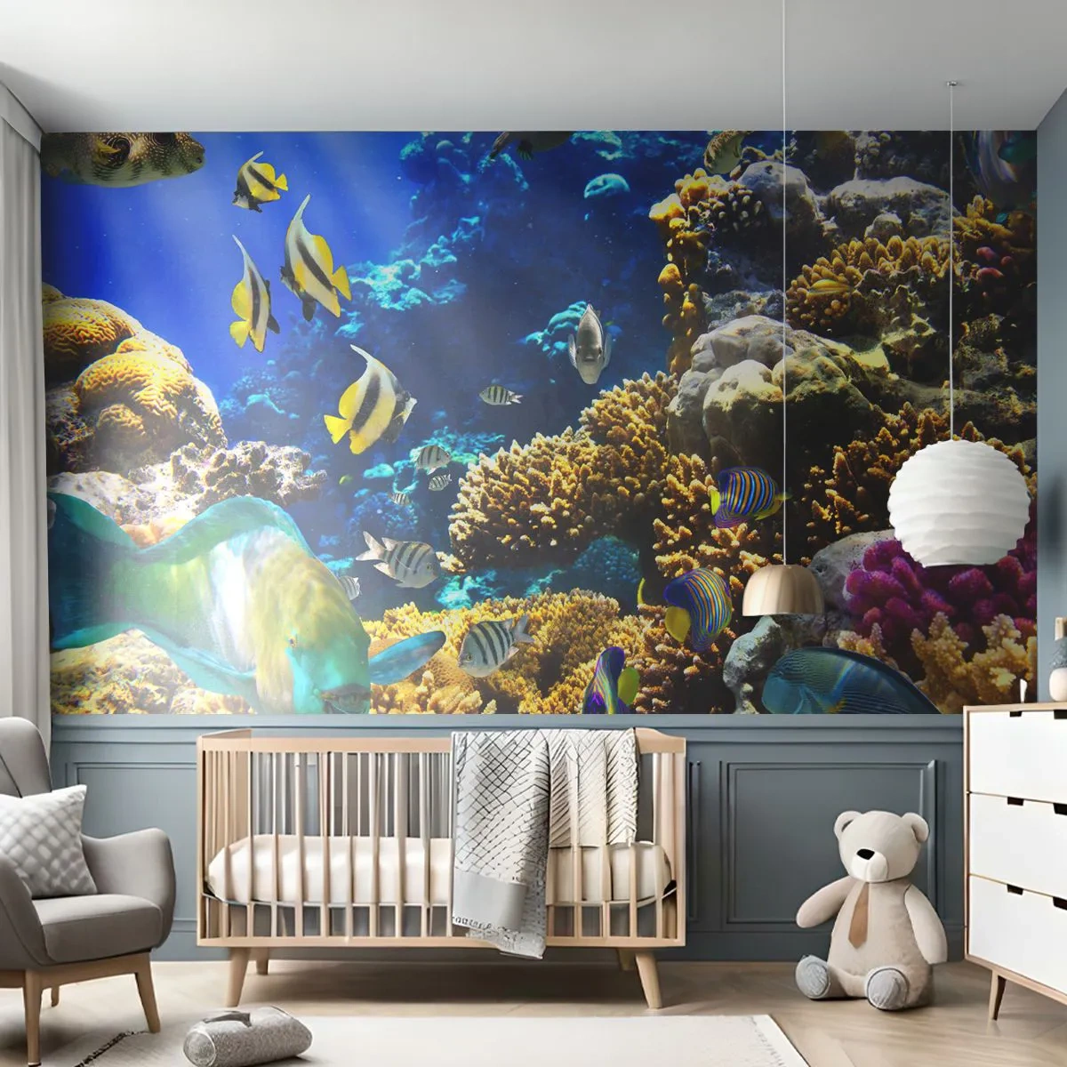 Samolepiaca Fototapeta Deluxe Sticker - Veľká prevádzka na prázdninovom chodníku - koralový útes, oceán, Ryby - 250x175 cm